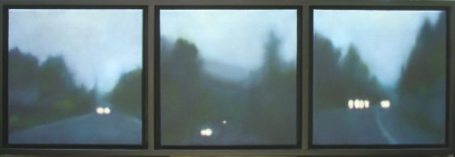 "Rainy Road/Fireflies", 3 panels of 12"x12"/ea. (sold)