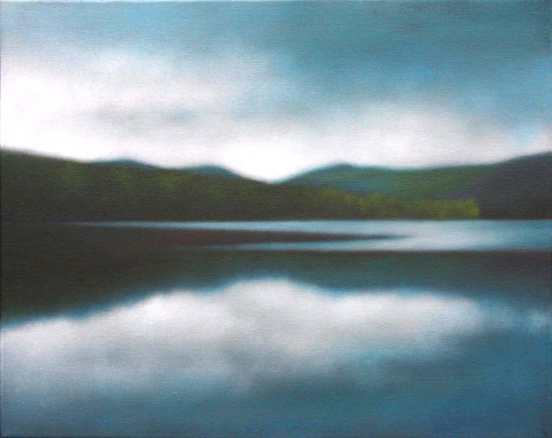 "Memory's Waters", 16"x20", Cooper Lake in summer blue/greens.