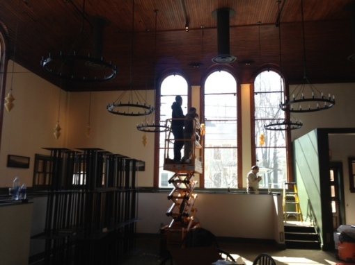 The fellows with the lift installing new lighting.